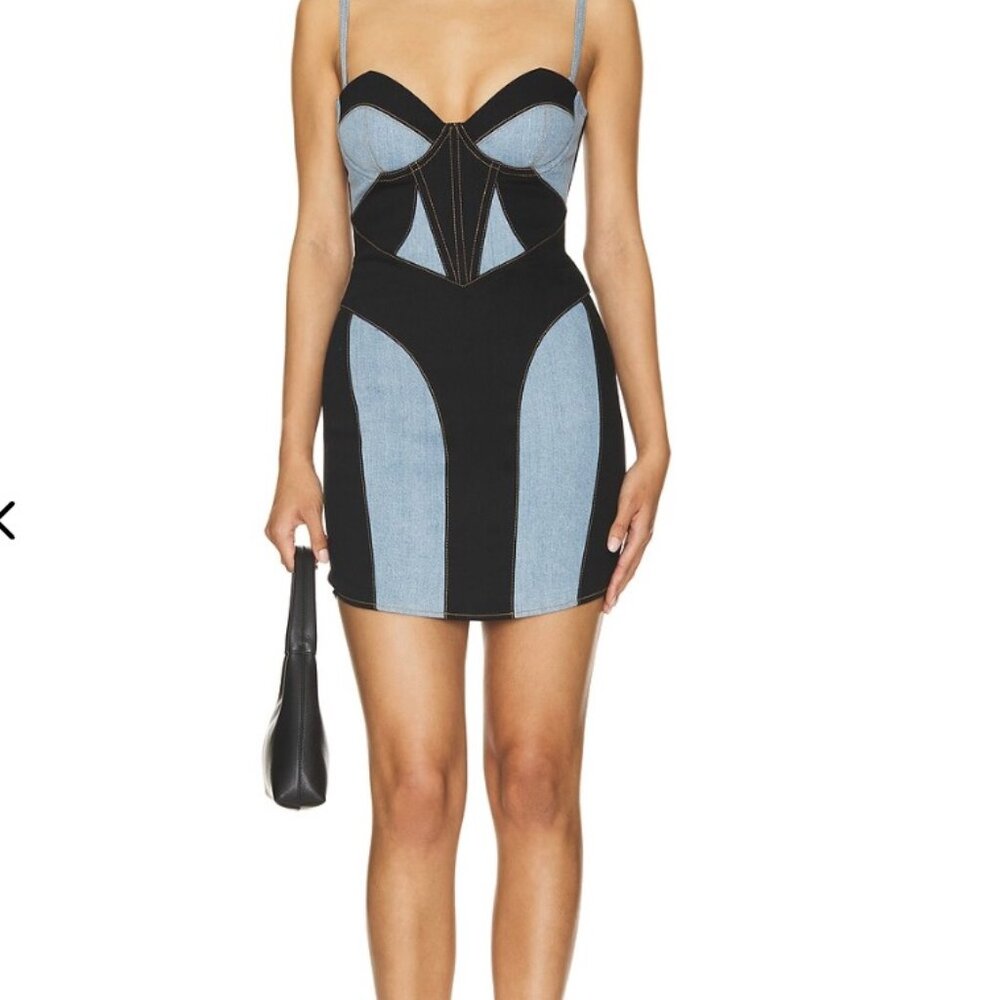 Fleur du Mal Two Toned Denim Bustier Dress